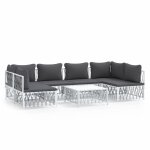 Vidaxl salon de jardin 7 pcs avec coussins blanc acier
