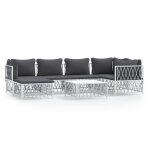 Vidaxl salon de jardin 7 pcs avec coussins blanc acier