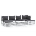 Vidaxl salon de jardin 7 pcs avec coussins blanc acier
