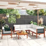 Vidaxl salon de jardin 7 pcs avec coussins cr�me bois d'acacia solide