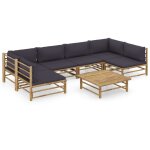 Ensemble de salon de jardin 7 pi�ces en bambou avec coussins gris fonc� mobilier modulaire