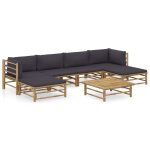 Ensemble de salon de jardin 7 pi�ces avec coussins en bambou gris fonc�, mobilier modulaire