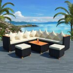 Vidaxl salon de jardin 7 pcs avec coussins r�sine tress�e noir