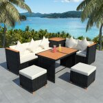 Vidaxl salon de jardin 7 pcs avec coussins r�sine tress�e noir