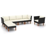 Vidaxl salon de jardin 7 pcs r�sine tress�e et bois d'eucalyptus noir