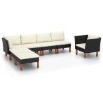 Vidaxl salon de jardin 7 pcs r�sine tress�e et bois d'eucalyptus noir