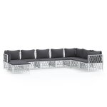 Vidaxl salon de jardin 8 pcs avec coussins blanc acier