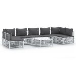 Vidaxl salon de jardin 8 pcs avec coussins blanc acier