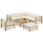 Vidaxl salon de jardin 8 pcs avec coussins blanc crme bambou