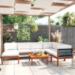 Vidaxl salon de jardin 8 pcs avec coussins cr�me bois d'acacia solide