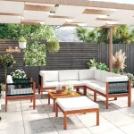 Vidaxl salon de jardin 8 pcs avec coussins cr�me bois d'acacia solide