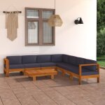 Vidaxl salon de jardin 8 pcs avec coussins gris fonc bois d'acacia