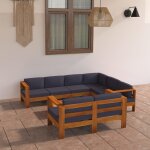 Vidaxl salon de jardin 8 pcs avec coussins gris fonc bois d'acacia