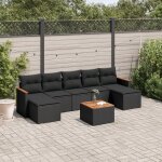 Vidaxl salon de jardin 8 pcs avec coussins noir r�sine tress�e