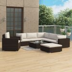 Vidaxl salon de jardin 8 pcs avec coussins rsine tresse marron