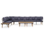 Salon de jardin 8 places avec coussins bois d'acacia solide durable mobilier de patio