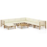 Vidaxl salon de jardin 9 pcs avec coussins blanc crme bambou
