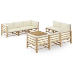 Vidaxl salon de jardin 9 pcs avec coussins blanc crme bambou