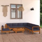 Vidaxl salon de jardin 9 pcs avec coussins gris fonc bois d'acacia