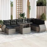 Vidaxl salon de jardin 9 pcs avec coussins gris r�sine tress�e