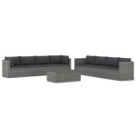 Vidaxl salon de jardin 9 pcs avec coussins rsine tresse gris