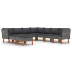 Vidaxl salon de jardin 9 pcs avec coussins rsine tresse gris