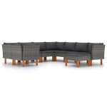 Vidaxl salon de jardin 9 pcs avec coussins rsine tresse gris