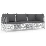 Vidaxl salon de jardin avec coussins 3 pcs blanc acier Vidaxl salon de jardin avec coussins 3 pcs blanc acier