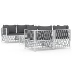 Vidaxl salon de jardin avec coussins 5 pcs blanc acier