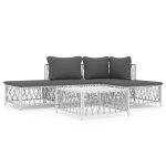 Vidaxl salon de jardin avec coussins 5 pcs blanc acier Vidaxl salon de jardin avec coussins 5 pcs blanc acier