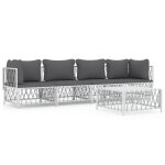 Vidaxl salon de jardin avec coussins 5 pcs blanc acier