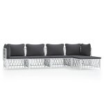 Vidaxl salon de jardin avec coussins 5 pcs blanc acier