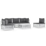 Vidaxl salon de jardin avec coussins 6 pcs blanc acier