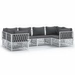 Vidaxl salon de jardin avec coussins 6 pcs blanc acier