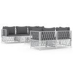 Vidaxl salon de jardin avec coussins 6 pcs blanc acier Vidaxl salon de jardin avec coussins 6 pcs blanc acier