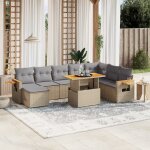 Vidaxl salon de jardin avec coussins 8 pcs beige rsine tresse