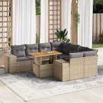 Vidaxl salon de jardin avec coussins 9 pcs beige rsine tresse