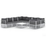 Vidaxl salon de jardin avec coussins 9 pcs blanc acier