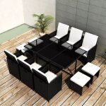 Vidaxl salon de jardin encastrable 11pcs et coussin rotin naturel noir