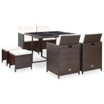 Vidaxl salon de jardin encastrable et coussins 9 pcs rotin marron