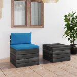 Vidaxl salon palette de jardin 2 pcs avec coussins bois de pin massif