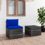 Vidaxl salon palette de jardin 2 pcs avec coussins bois de pin massif