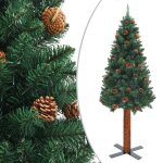 Vidaxl sapin de no?l mince avec bois v��ritable et c?nes vert 180cm pvc