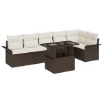 Vidaxl set de canap� de jardin 7 pi�ces avec coussins marron en rotin poly