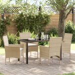 Vidaxl set de jardin 5 pices en rotin beige, vidaxl table de jardin noire 140x80x73 cm verre tremp