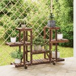 Vidaxl support a fleurs avec roues 110x25x78 cm bois massif de sapin