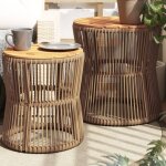 Vidaxl tables d'appoint de jardin 2pcs dessus en bois beige poly rotin Vidaxl tables d'appoint de jardin 2pcs dessus en bois beige poly rotin
