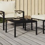 Table basse de jardin noire 60x60x35 cm avec lattes en acier pour terrassee, et