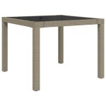 Vidaxl table de jardin 90x90x75cm verre tremp� et r�sine tress�e beige