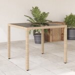 Vidaxl table de jardin dessus en verre beige 90x90x75cm r�sine tress�e